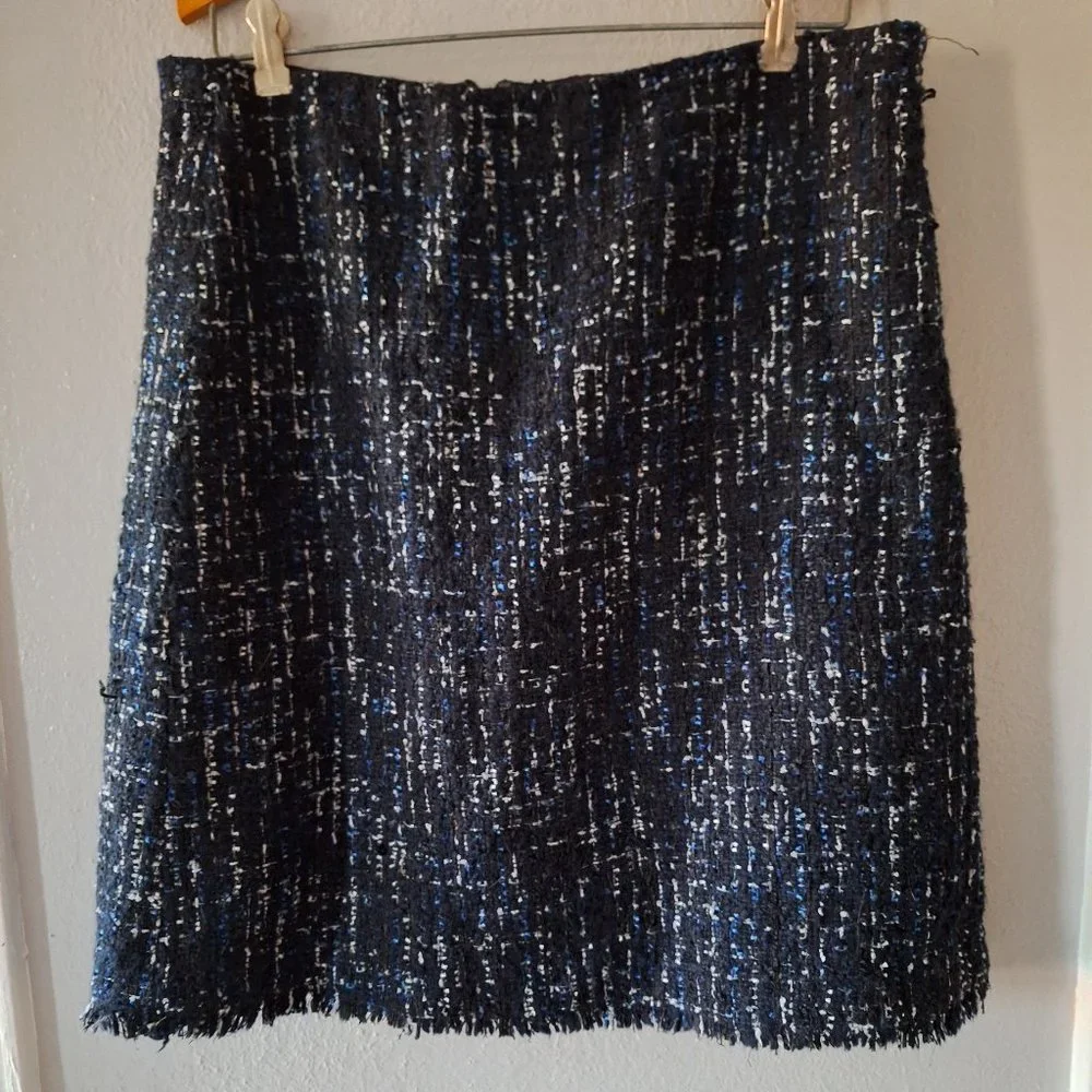 Ann Taylor Skirt Set  Blue/Black Tweed Fully Lined, Pristine  Soft Size 14 - Picture 4 of 8